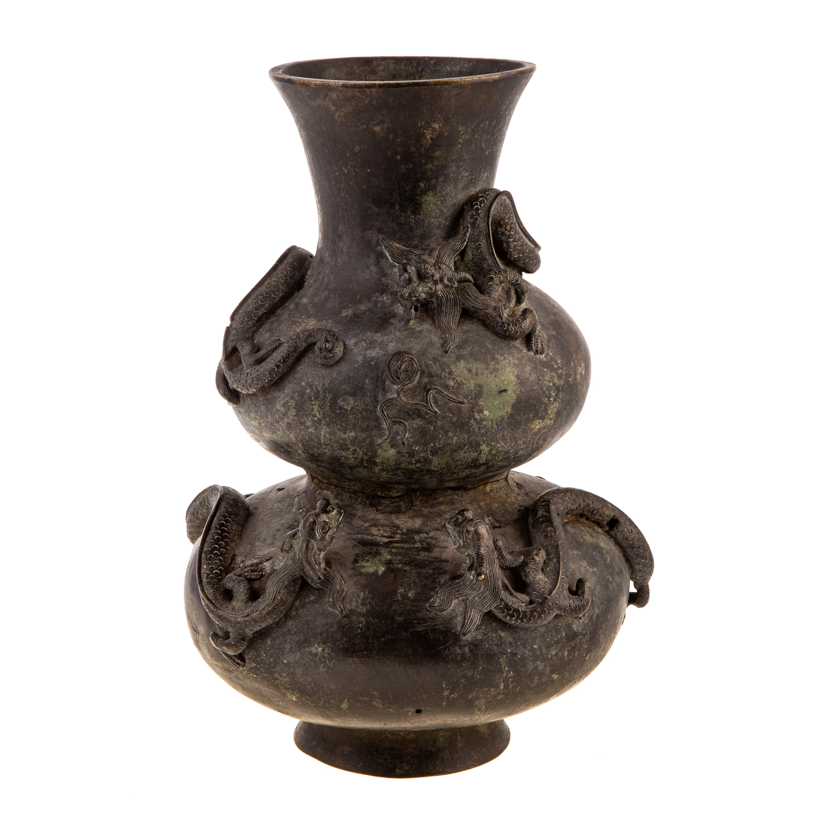 Appraisal: CHINESE BRONZE DOUBLE GOURD VASE th century or earlier having