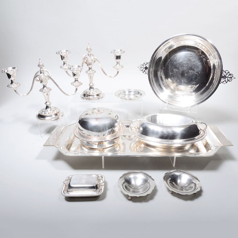 Appraisal: Pair of Silver Lobed Dishes and Silver Plate Table Articles