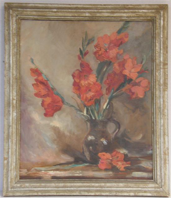 Appraisal: T King Still life red flower signed oil on canvas