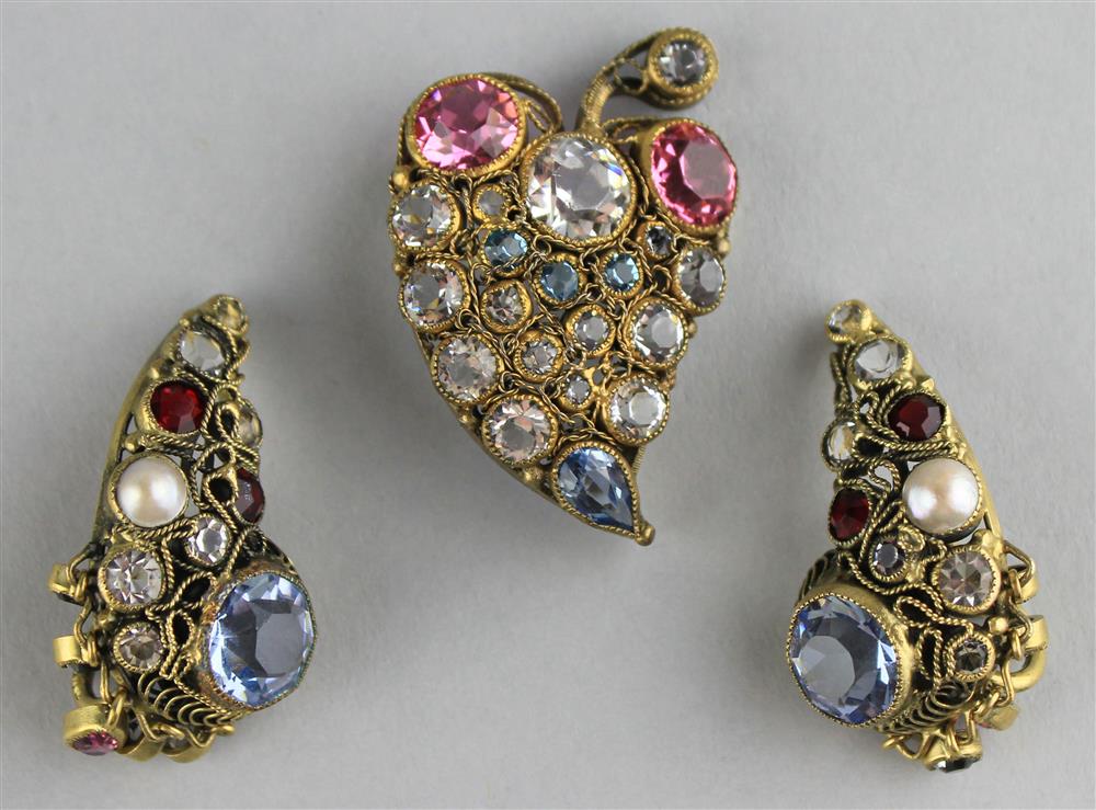 Appraisal: HOBE PIN WITH PINK BLUE AND COLORLESS RHINESTONES ALONG WITH