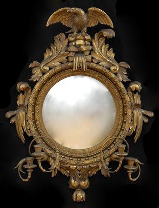 Appraisal: FEDERAL-STYLE GILTWOOD CONVEX MIRROR The cresting in the form of