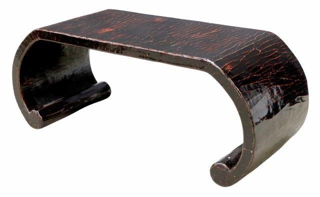 Appraisal: Chinese low scroll table th c crackled red and black