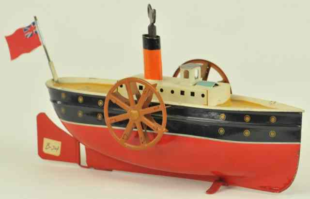 Appraisal: BING PADDLE WHEEL Germany c hand painted tin red and