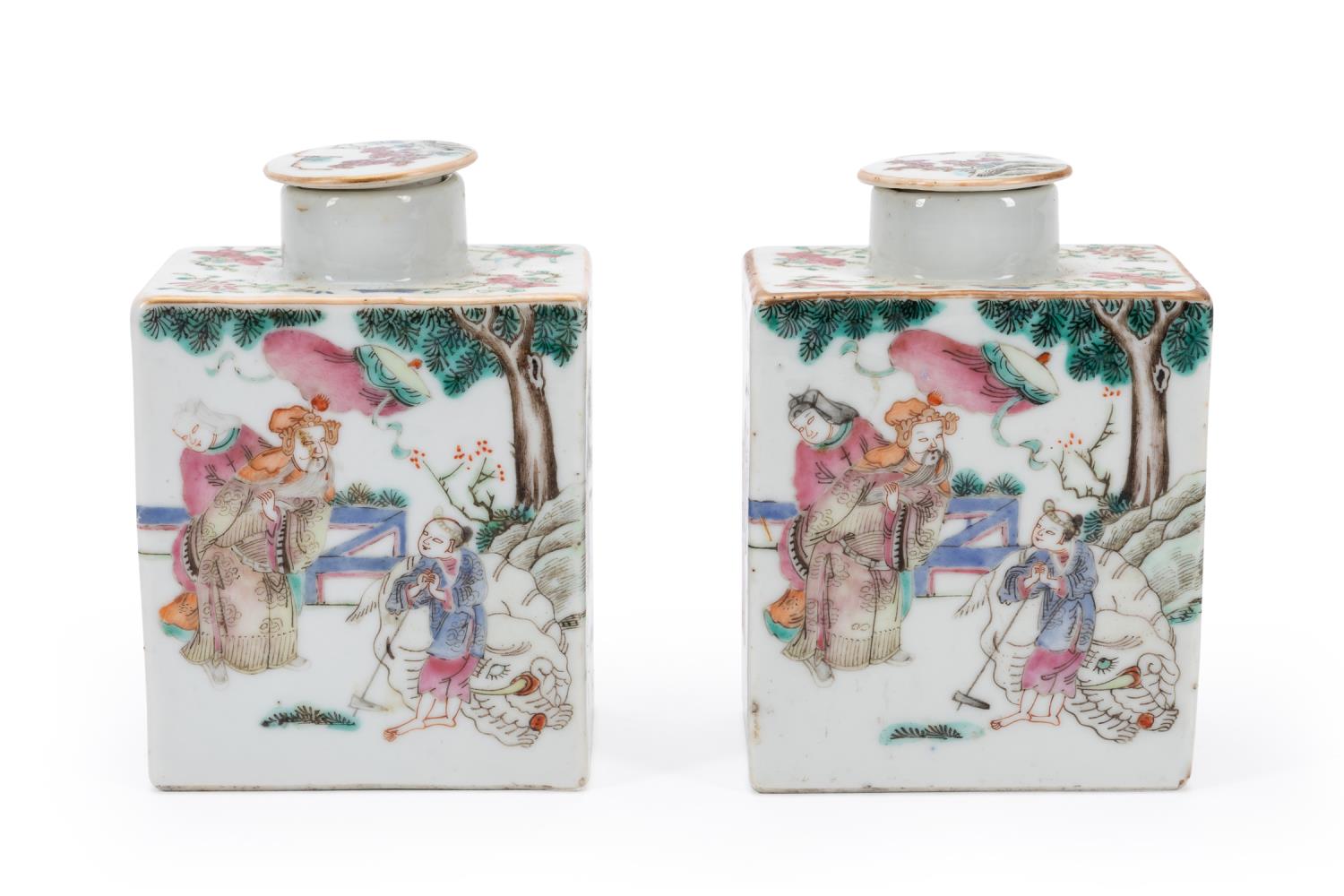 Appraisal: PAIR OF CHINESE EXPORT FAMILLE ROSE TEA CADDIES Pair of