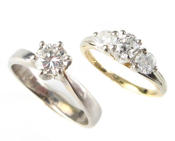 Appraisal: A collection of two diamond and k gold rings featuring