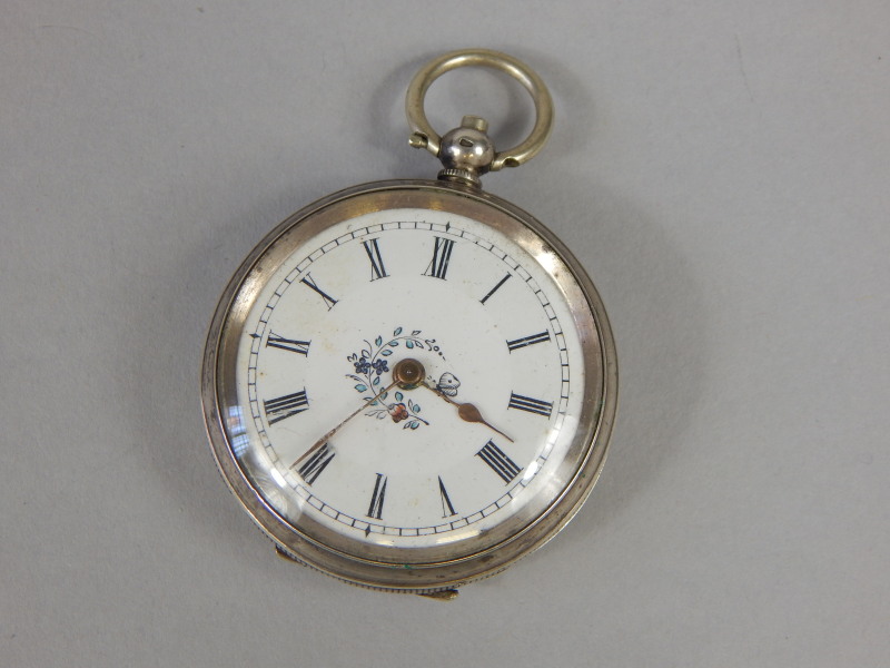 Appraisal: A Continental silver pocket watch the white dial painted with