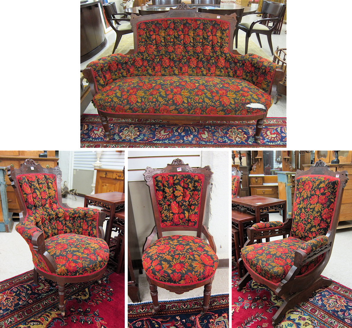 Appraisal: VICTORIAN SEVEN-PIECE PARLOR SEATING FURNITURE SET Eastlake design American c