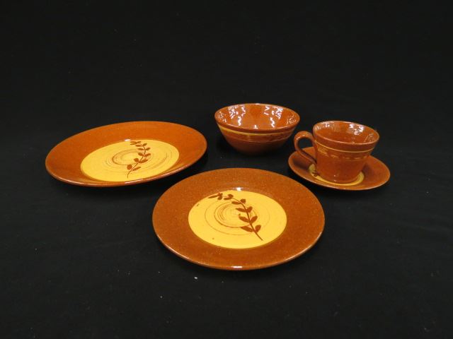 Appraisal: pcs Jugtown N C Pottery dinnerware plates bowls cups and