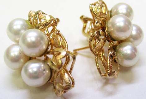 Appraisal: A Pair of Cultured Pearl Earrings each set with four