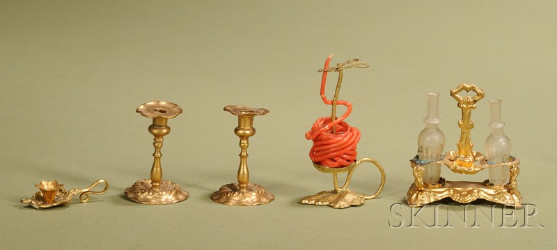 Appraisal: Five Miniature Ormolu Tablewares Erhard Sohne Germany c including a