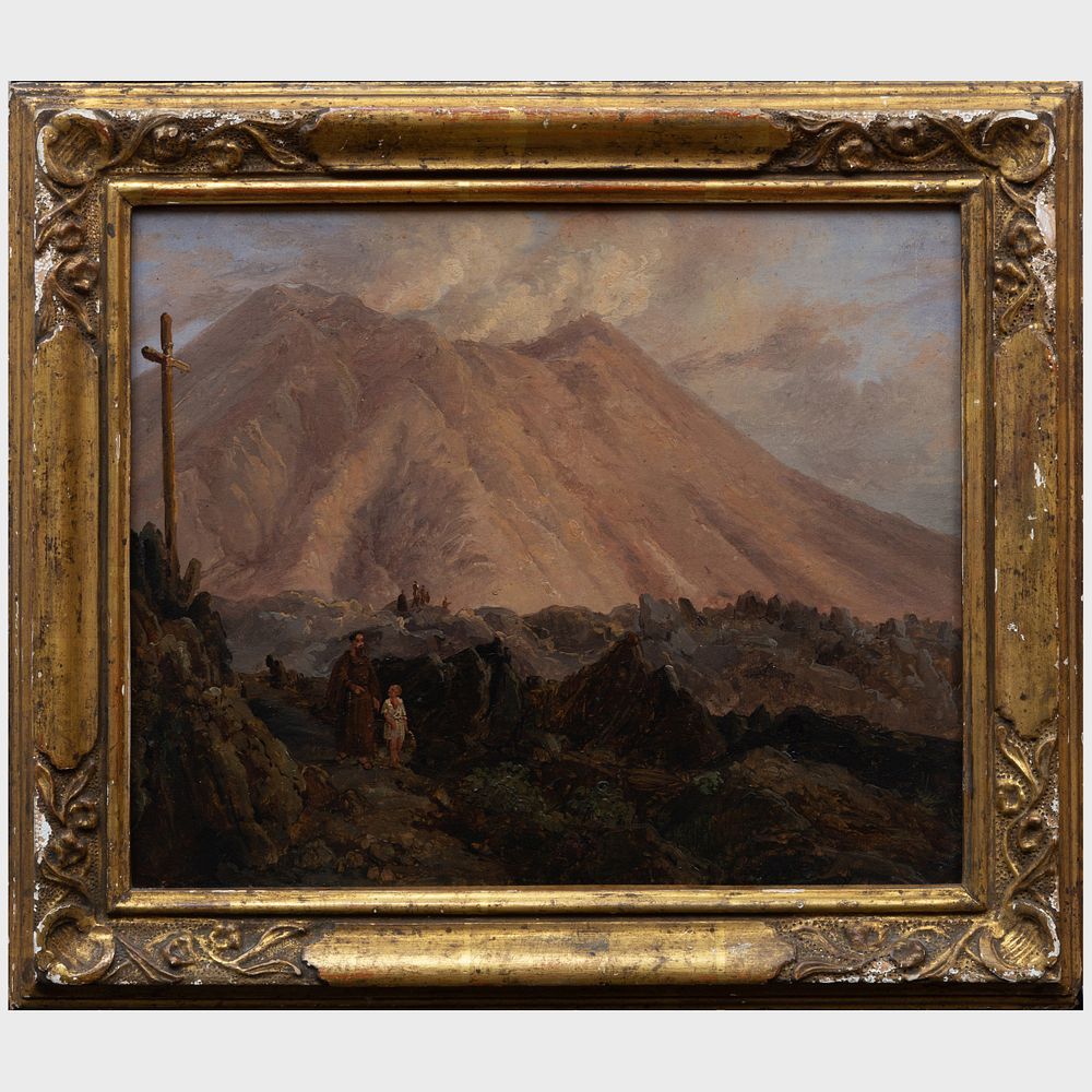 Appraisal: Achille Michallon - Landscape with Monk and Boy Oil on