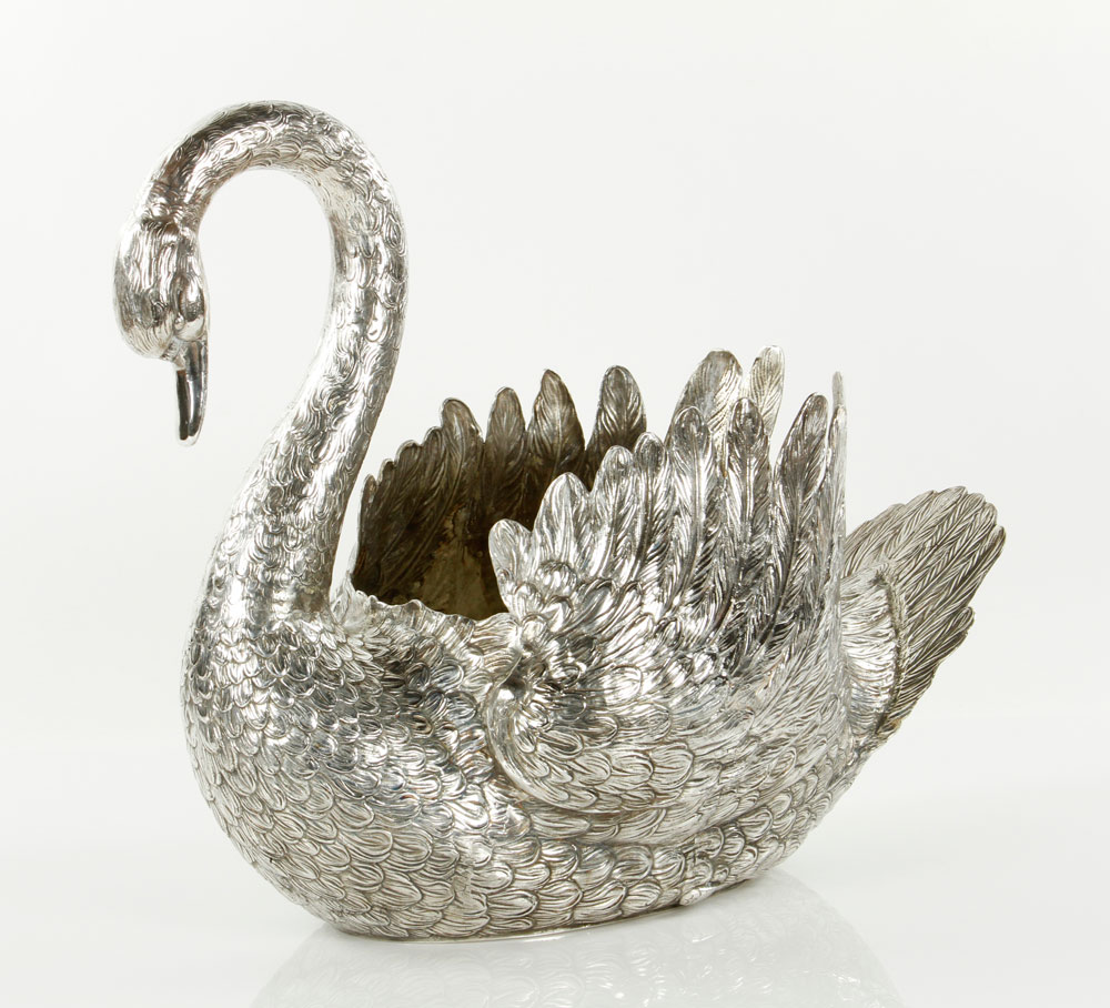 Appraisal: A - Alpacca Metal Swan Alpacca metal swan marked on