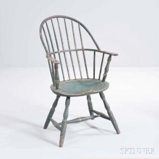 Appraisal: Green-painted Sack-back Windsor Chair New England late th century with