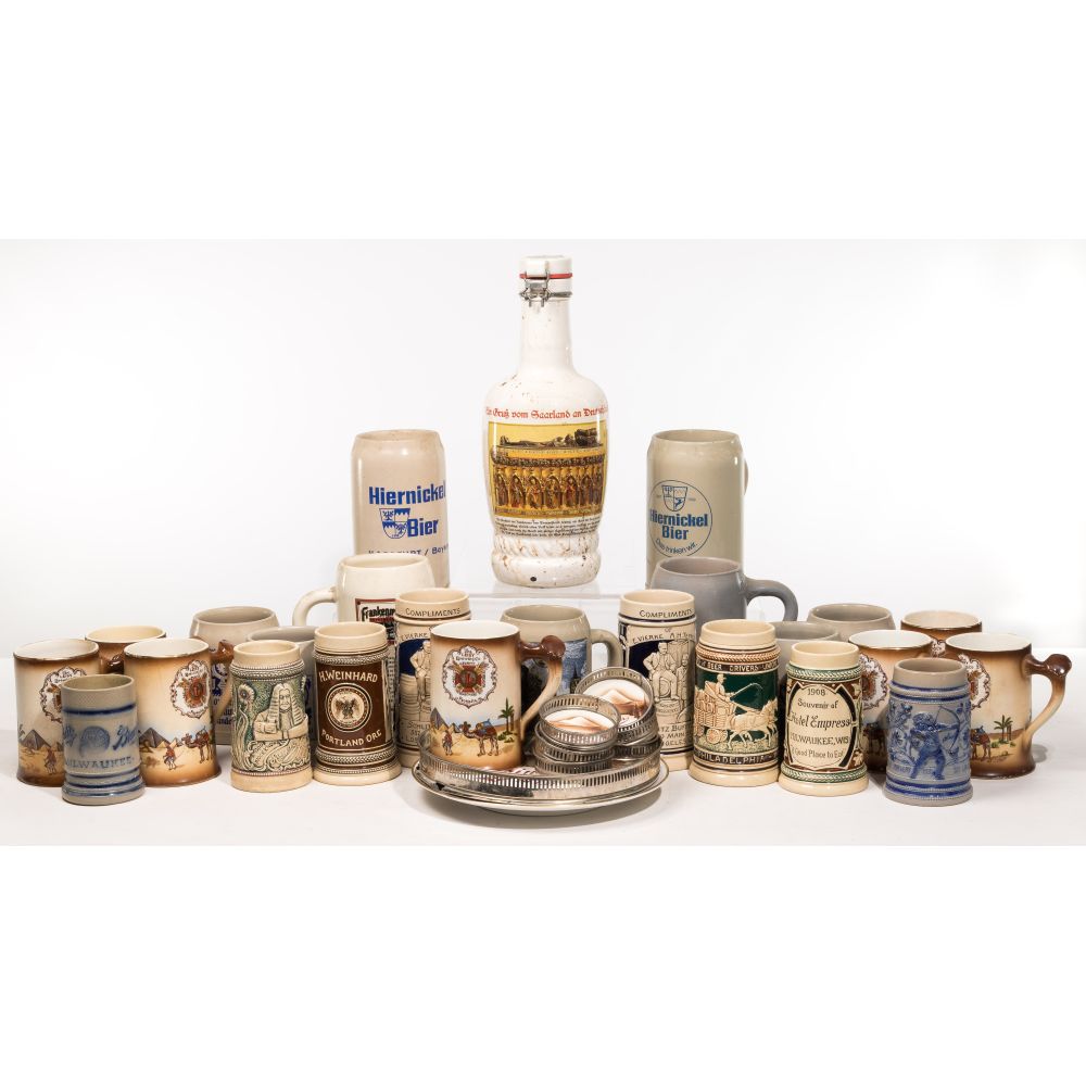 Appraisal: BEER STEIN AND MUG ASSORTMENT items including stoneware salt glaze