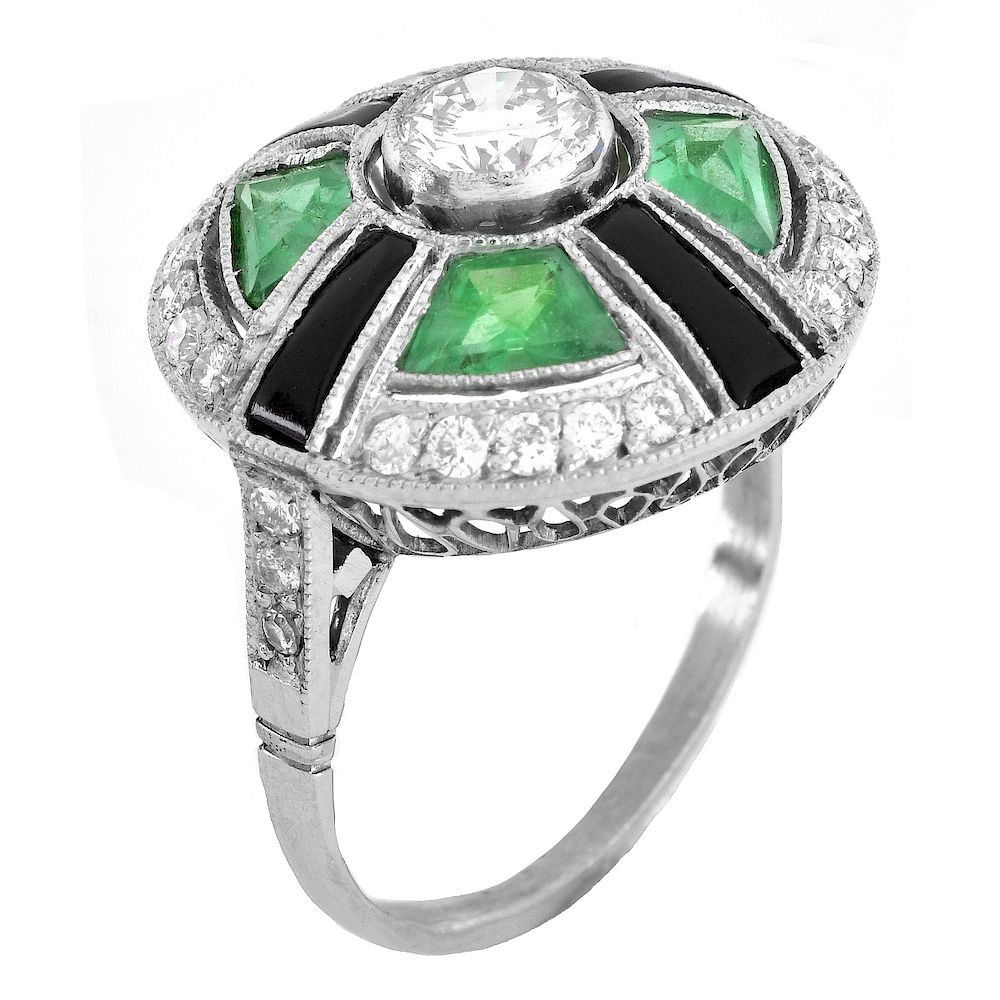 Appraisal: Art Deco Emerald Diamond and Platinum Ring Circa s Art