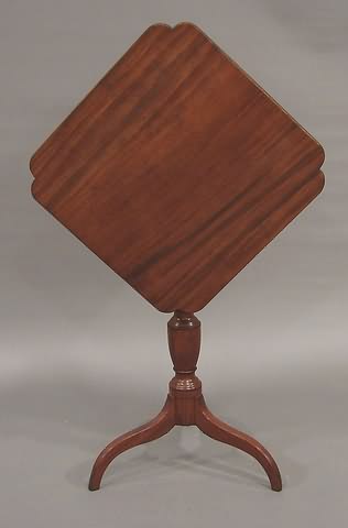 Appraisal: Nearly square top with invected corners vase-turned pedestal on tripod