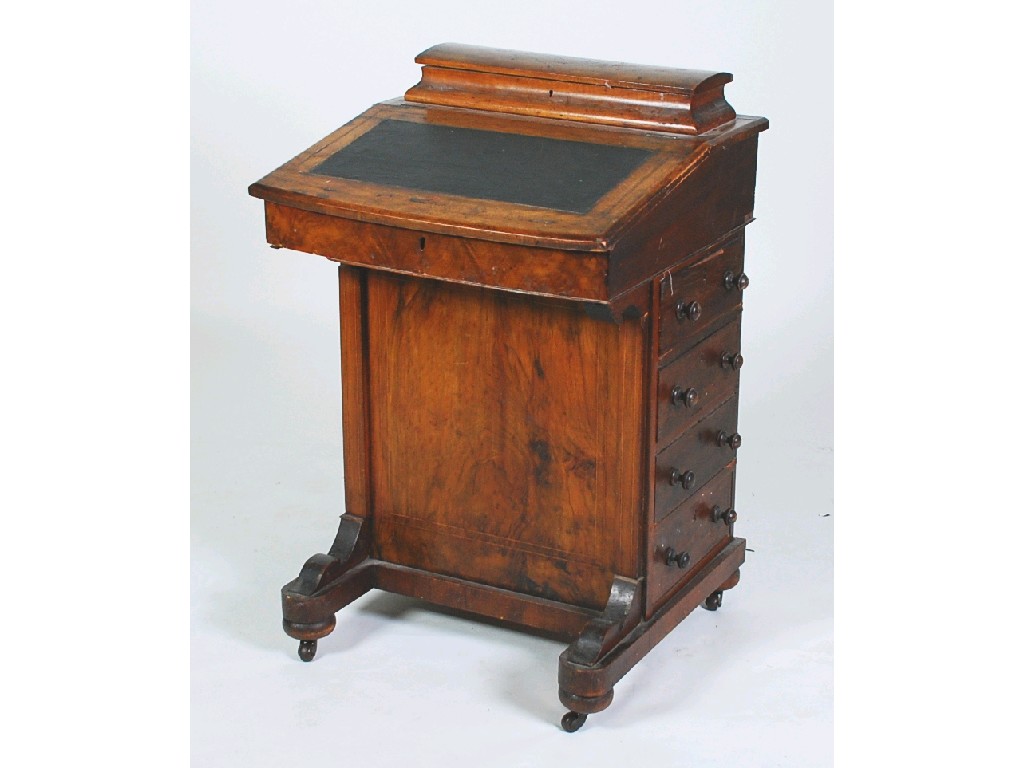 Appraisal: VICTORIAN INLAID WALNUTWOOD DAVENPORT DESK the dome top stationery box