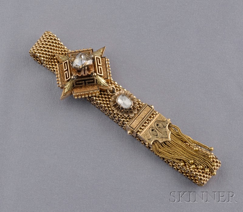 Appraisal: kt Gold and Diamond Slide Bracelet the navette-shaped slide set