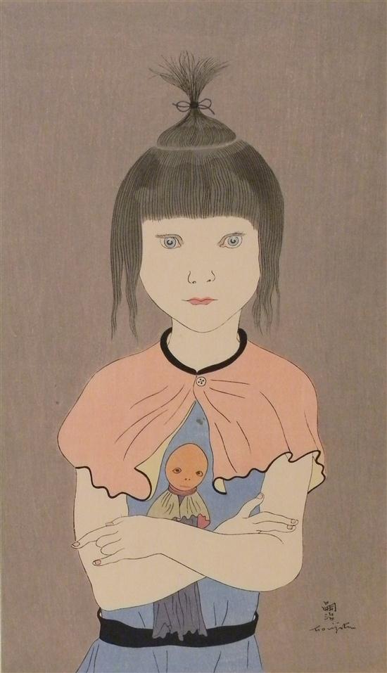 Appraisal: Leonard Tsuguharu Foujita Japanese French - woodcut in colors ''Girl