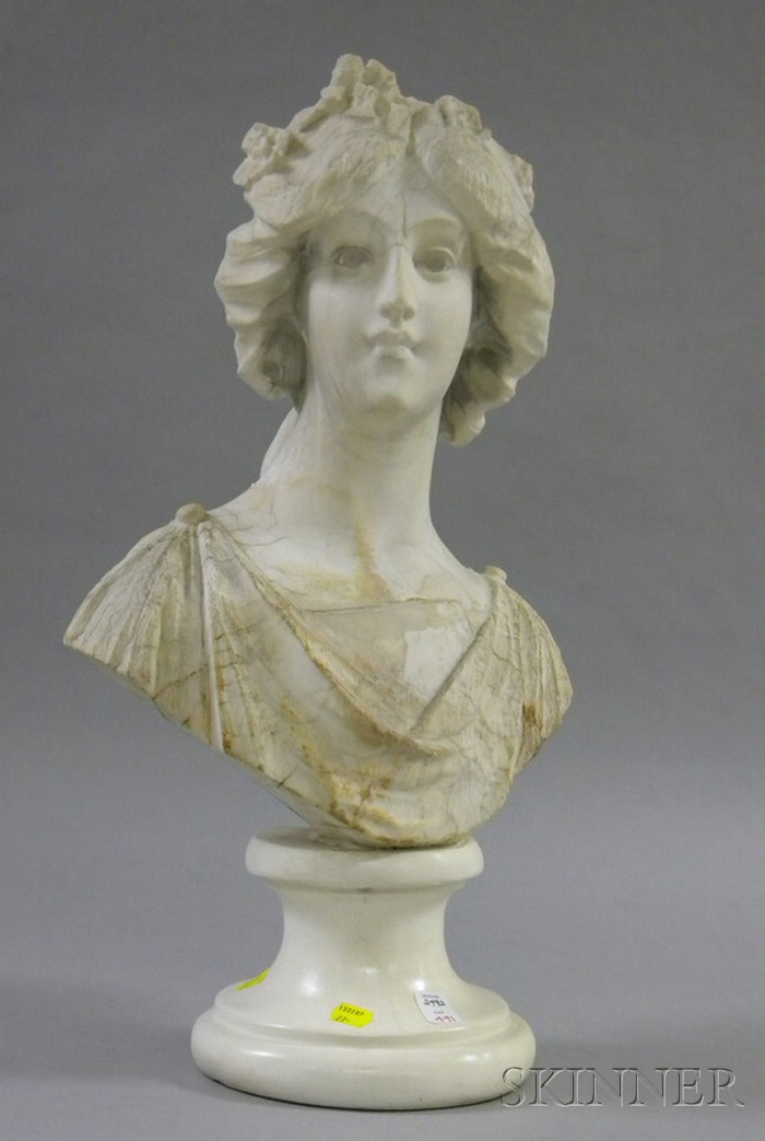 Appraisal: Carved Alabaster Bust of a Woman on white painted socle