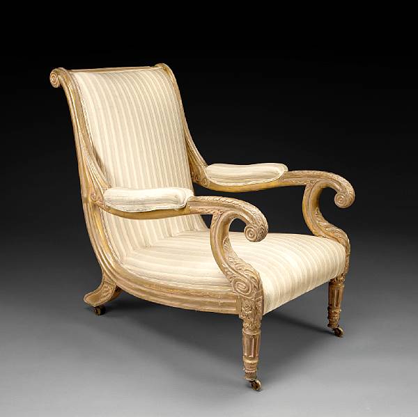 Appraisal: A Regency parcel gilt and paint decorated armchair in the