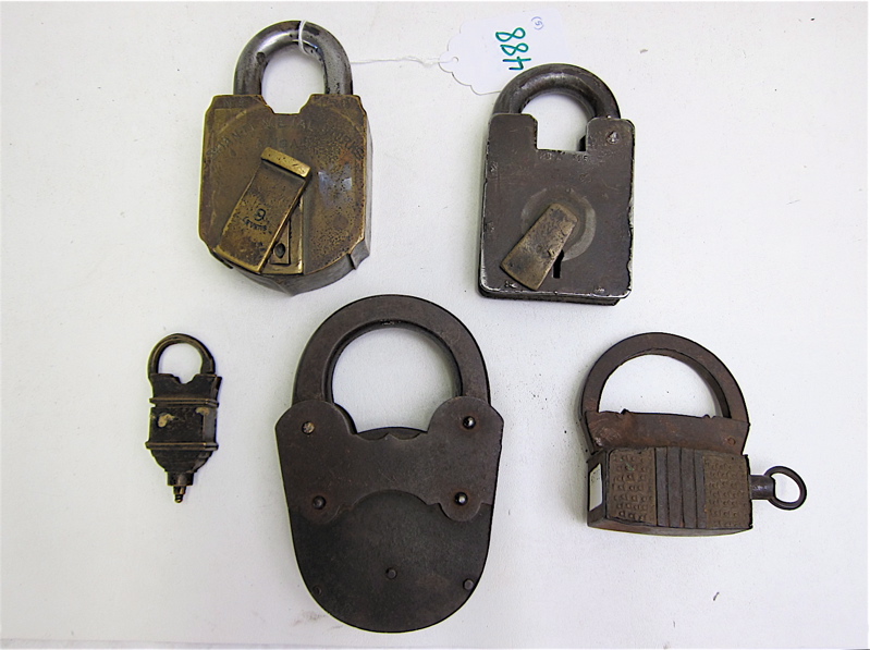 Appraisal: FIVE EARLY PADLOCKS including Shanti Metal Works N SA Cat