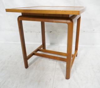 Appraisal: Dunbar Style Tall Side Table Bowed banded Top ra Dunbar