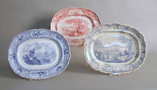 Appraisal: Three Staffordshire platters th c to include red Columbus l