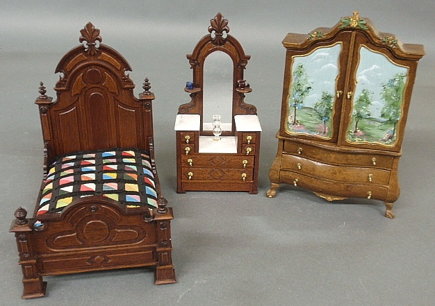 Appraisal: - Miniature Eastlake bed h and matching dresser with mirror