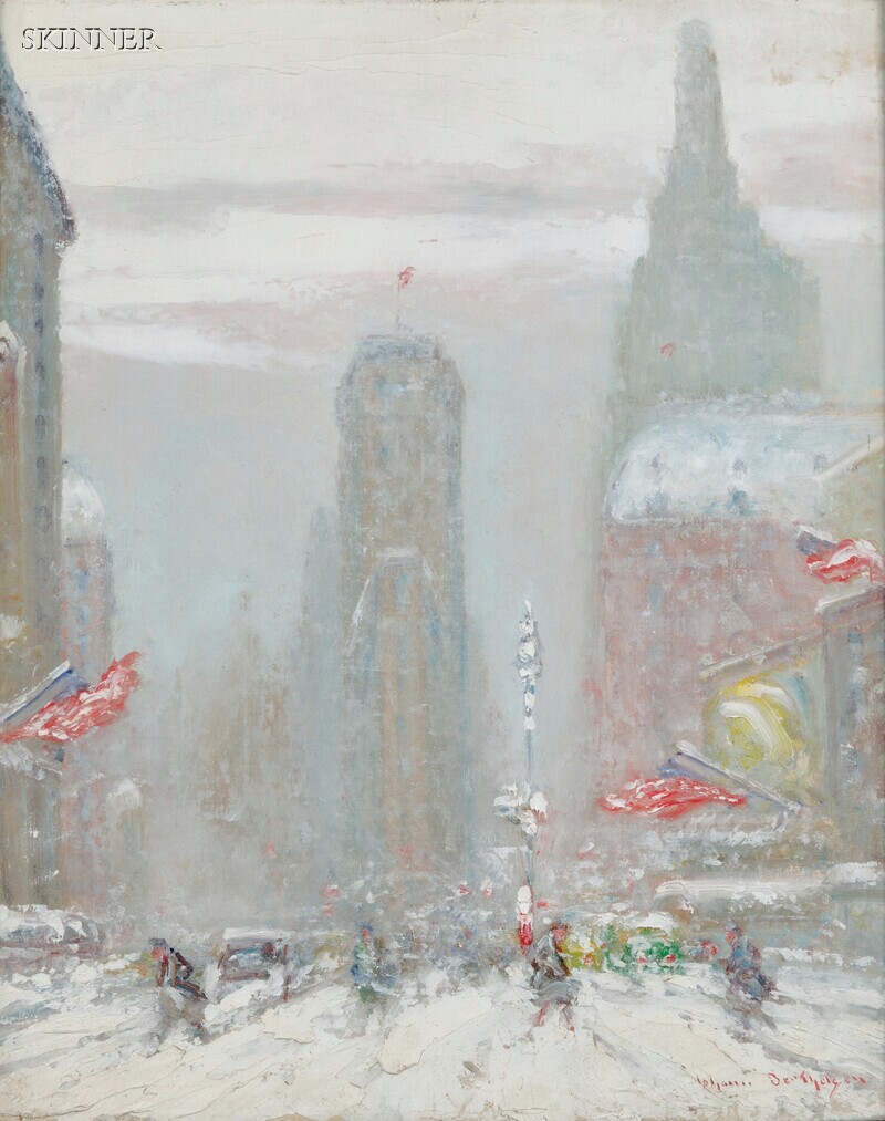 Appraisal: Johann Berthelsen American - Snowy Street Times Square Signed Johann