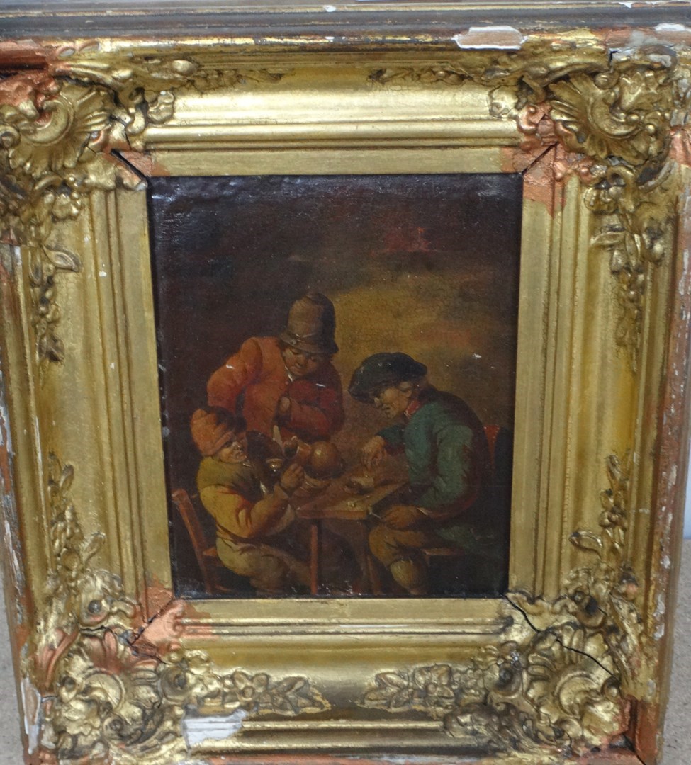 Appraisal: Manner of David Teniers Tavern scene oil on panel cm