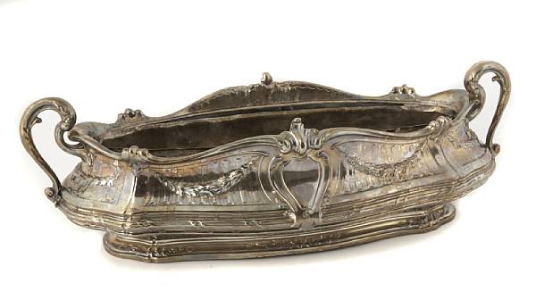 Appraisal: A continental silver-plate jardiniere with liner Of shaped elongated oval