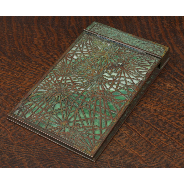 Appraisal: Tiffany Studios memo pad holder bronze with a pine needle