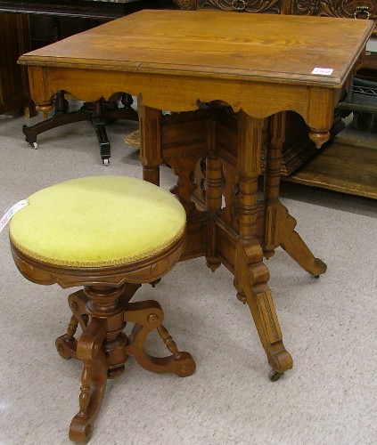 Appraisal: VICTORIAN LAMP TABLE AND STOOL American late th century the