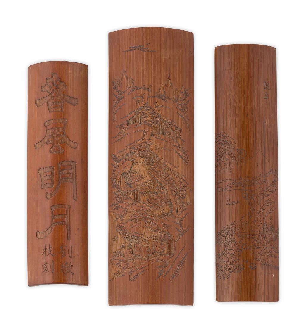 Appraisal: THREE BAMBOO WRIST RESTS QING DYNASTY one incised with a