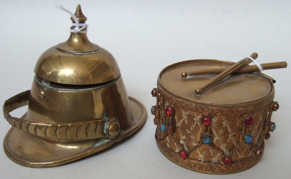 Appraisal: A gilt brass inkwell modelled as a drum late th