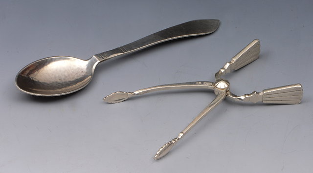 Appraisal: A GEORG JENSEN SILVER SPOON with pointed end and beaten