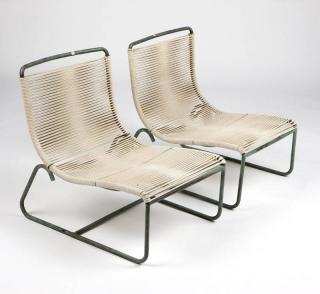 Appraisal: A pair of Walter Lamb bronze lounge chairs Mid- th