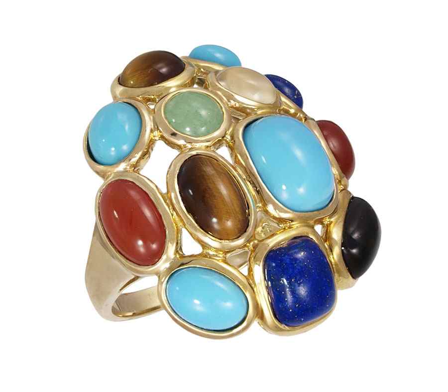 Appraisal: GEMSTONE RING K yellow gold ring contains cabochon cut gemstones