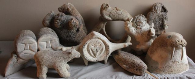 Appraisal: Lot of Assorted Petrified Bone Inuit Sculptures Includes Pieces of