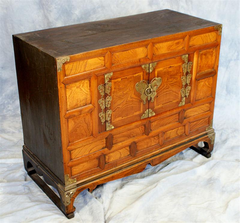 Appraisal: Oriental camphor wood chest with doors with brass mounts w