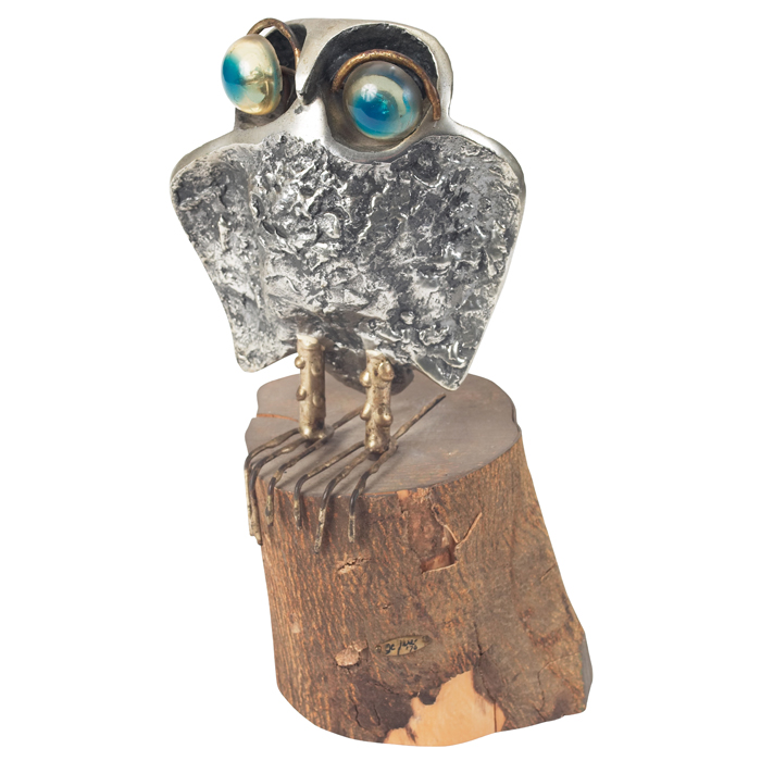 Appraisal: Curtis Jere Owl sculpture handmade form with aluminum body and