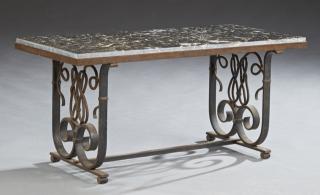 Appraisal: French Wrought Iron Marble Top Coffee Table th c the