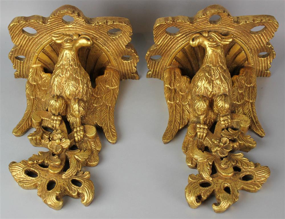 Appraisal: PAIR OF ROCOCO STYLE GILT WALL BRACKETS late th century