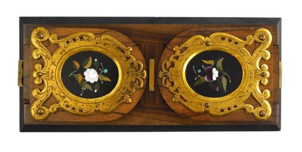 Appraisal: Pietra dura book holder features two oval medallions set into