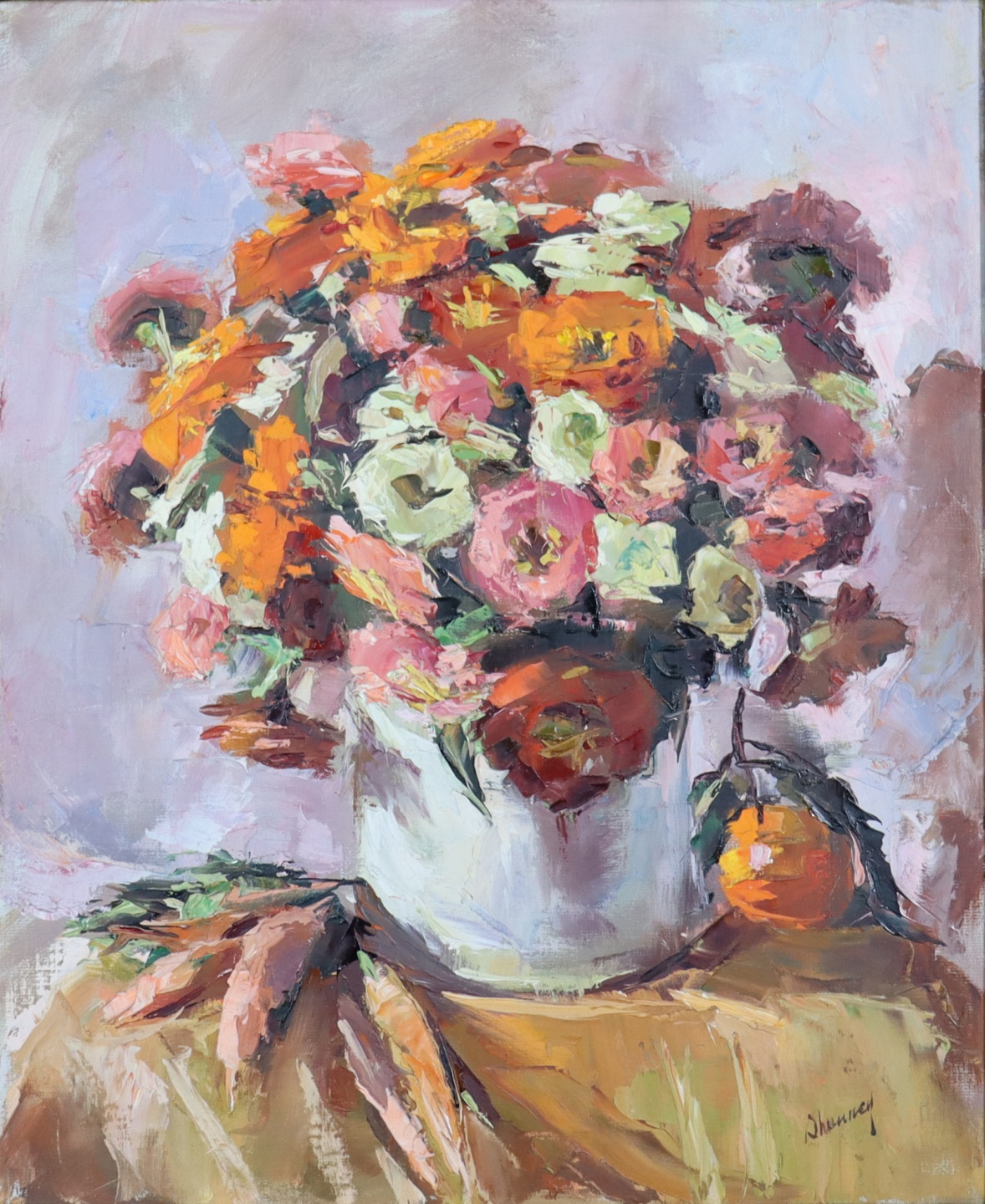 Appraisal: ANDREW SHUNNEY AMERICAN - Floral still life Oil on canvas