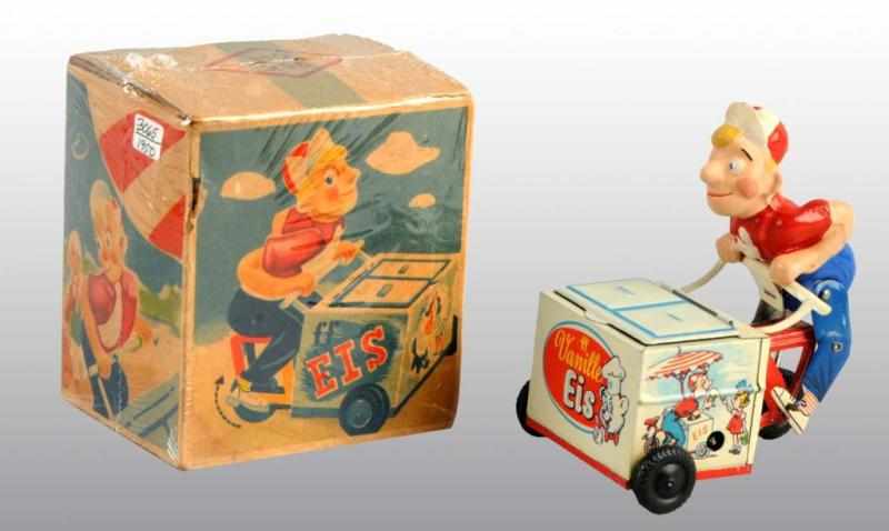 Appraisal: Tin Ice Cream Vendor Wind-Up Toy Description German Working Tin