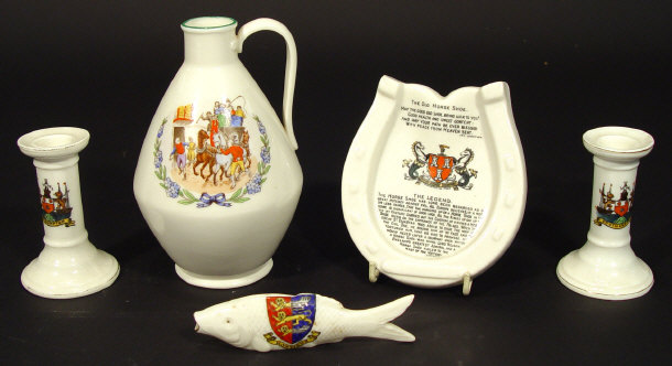 Appraisal: Five crested china items comprising a Goss Roman jug hand