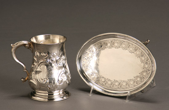 Appraisal: Georgian Silver Cann and a Salver The cann John Muns