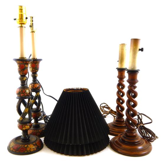 Appraisal: Two pairs th C open barley twist candlesticks both later